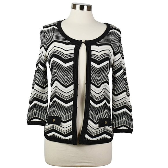 White House Black Market ZigZag Stripe Pattern 3/4 Sleeve Cardigan Sweater - Picture 1 of 12